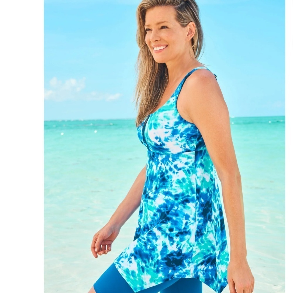 Swim 365 tie dye plus size 40 longer length tankini swim top